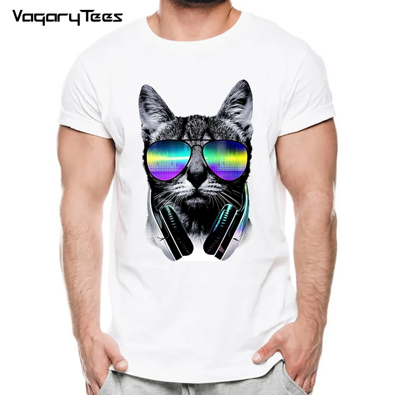 

music DJ cat/bear with Sunglasses print Funny t-shirt men Tops 2020 Hot tops New Clothing Men Hip Hop Short Sleeve Tshirts homme