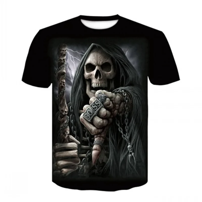 3D Heavy Metal Skull Print T-shirts Punk Rock Men\'s Tops Summer Casual Party Short Sleeve New Trend Men\'s Fashion Streetwear