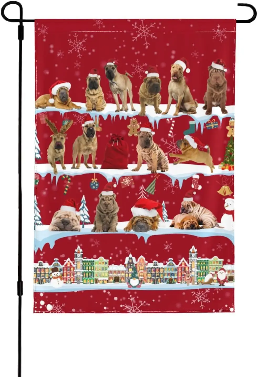 Cute Shar Pei Dog Lovers Red Xmas Garden Flag Double Sided Printing Vertical Puppy Garden Flags For All Seasons Outdoor Home Pat