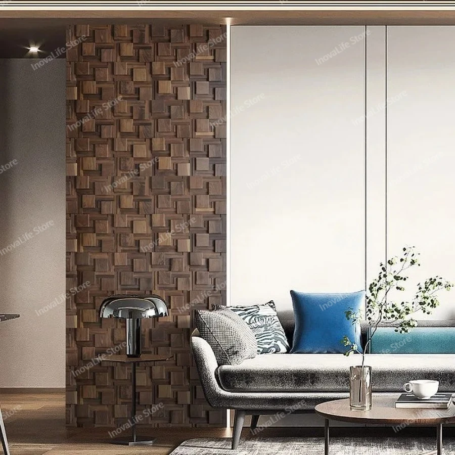 Black Walnut Wall Decoration Art Acoustic Diffuser Panel Solid Wood Mosaic Tile Sofa TV Mosaic Background Wall Stickers