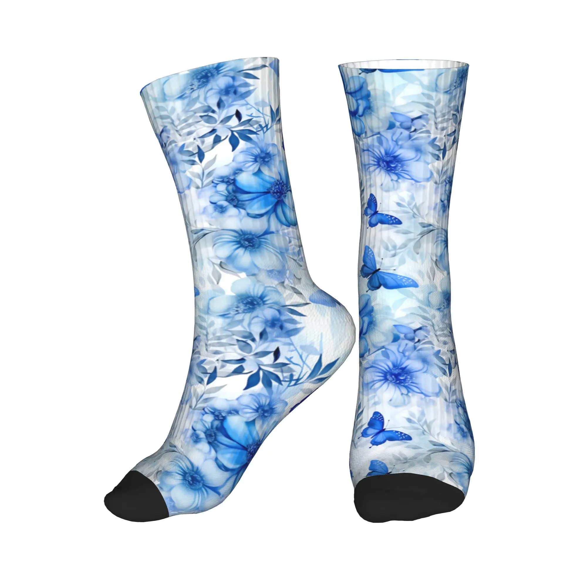 Calcetines de ballet con diseño de mariposa azul para hombre y mujer, calcetines cálidos y modernos
