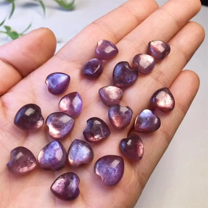 

5pcs Natural Lepidolite Loving Heart Palm Stone Quartz Crystal Reiki Healing Mineral Collection Polished Gemstone 10-11mm