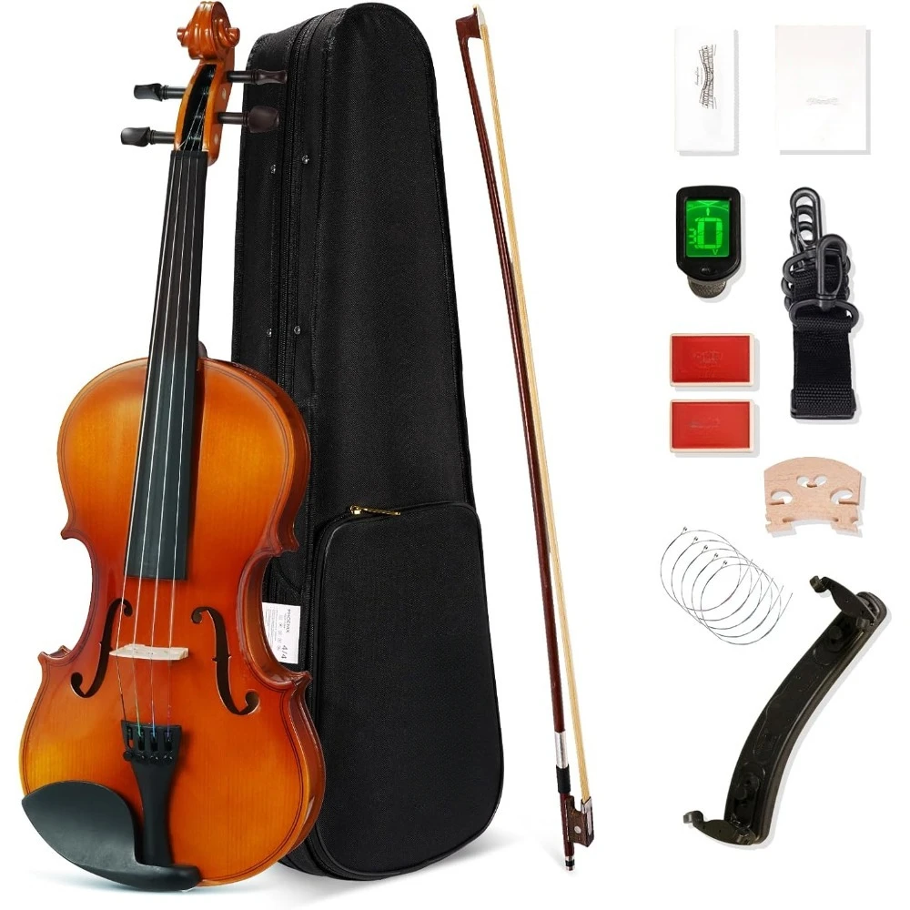 

Violin 4/4 Full Size Kit for Adults for Student Beginner, 2 Rosins, Tuner, Fingerboard Stickers,Violin Fiddle Set