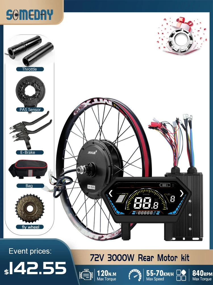 AliExpress someday MTX39 E bike Conversion Kit MXUS 72V 3000W Rear Dropout 142mm for Mountain Bike with Tri-mode Controller&UKC1 Display 20-29inch