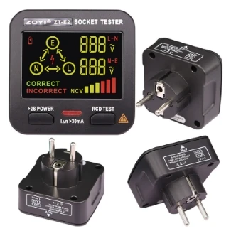 Тестер электрических розеток ZOYI ZT-E2 (европейский стандарт) с функцией определения напряжения, фазы, заземления, RCD, NCV и проверки безопасности