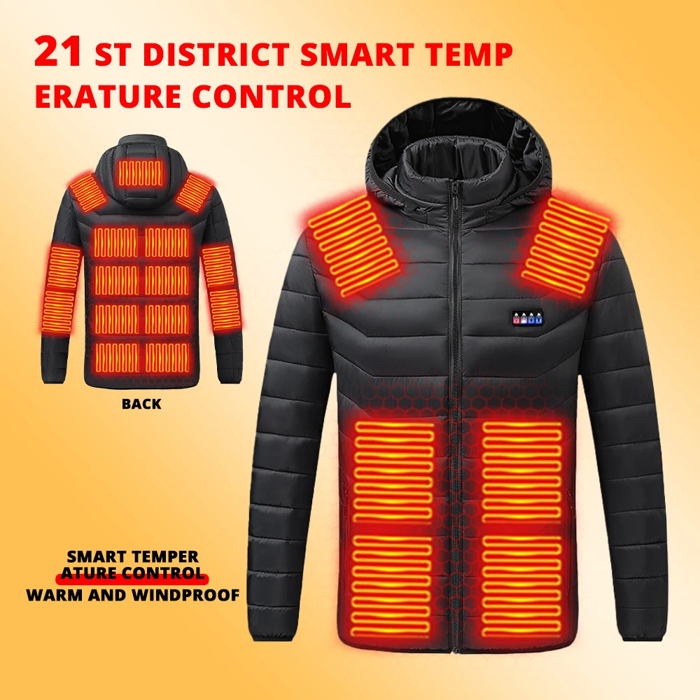 

21 Areas Heated Jacket Men Warm Vest USB Self Heating Jacket Women Heated Coat Ski Camping Hiking Winter Cotton Clothes Washed