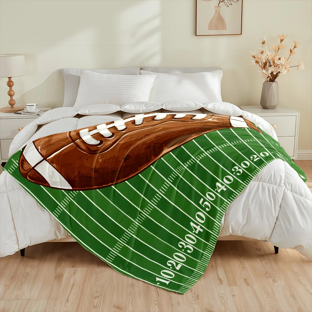 1pc Football Field Numbers Text Printed 280GSM Thick Flannel Throw Blanket, Skin-Friendly Soft Touch, Multi-Size, Machine Washable, All Season Use for Bedroom, Sofa, Office Nap, Dorm, Car Camping, Warm Winter Decor Gift Choice