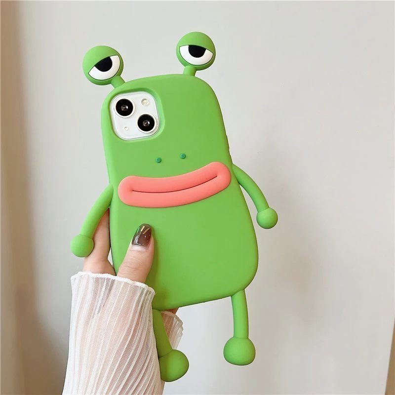 

Phone Case For iPhone 17 16 15 14 13 12 11 Pro Max Plus New Korean INS Cartoon Cute Fun 3D Frog Shape Soft Protective Cover