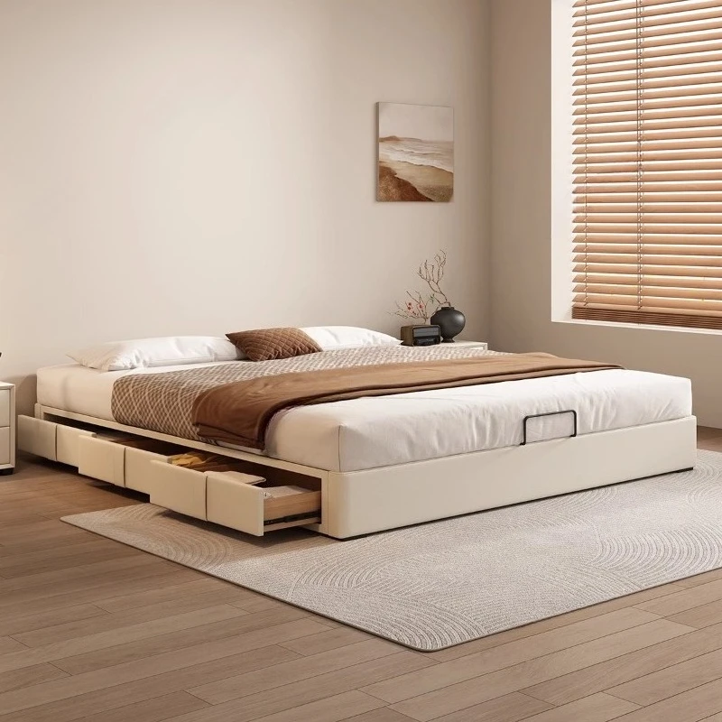 

Drawers Leather Bed Storage Outfit Woman Nightstands Lounge Bed Queen Frame Sleeping Muebles Para El Hogar House Accessories