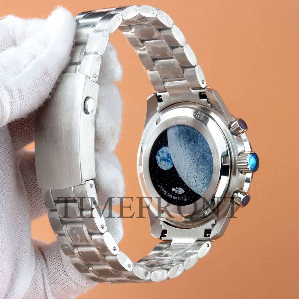 40mm VK63 Silver Watch Case Blue Green Black Silver Bezel Insert For VK63 VK64 Quartz Chronograph Movement 316L Steel Bracelet