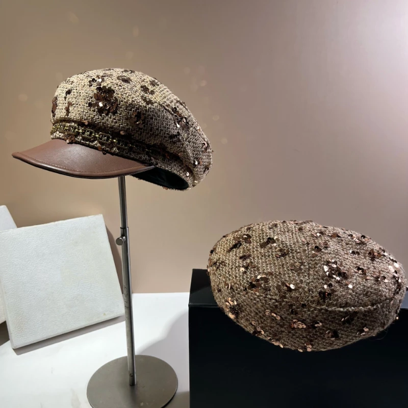 Fascinating Sequins Beret Women Designer Hats Casual All-match Hat Female Beanie Cap Versatile Girl's Berets French Painter Hat