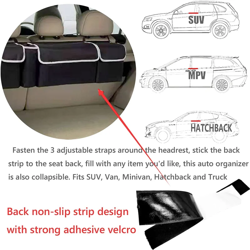 Adjustable Car Trunk Organizer Backseat Storage Bag High Capacity Multi-use Oxford Car Seat Back Organizers Automobile Interior