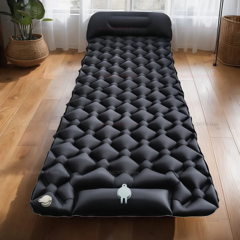 وسادة نوم خفيفة الوزن مقاومة للماء وقابلة للنفخ للتخييم في الهواء الطلق، مرتبة هوائية محمولة تعمل بالقدم للرحلات وحقيبة الظهر