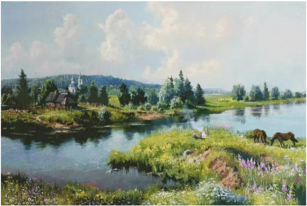 

Лето на реке пейзаж швейный набор 16CT 14CT без печати наборы для вышивки крестом искусство вышивки DIY рукоделие ручной работы домашний декор