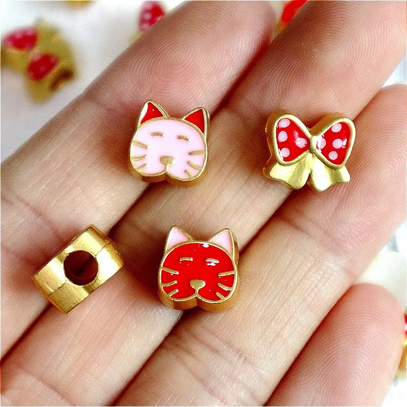 

6PCS Cat Bow Sliding Alloy Enamel Pendant Shiny Charms DIY Necklace Bracelet Keychain Jewelry Accessories Holiday Friend Gift