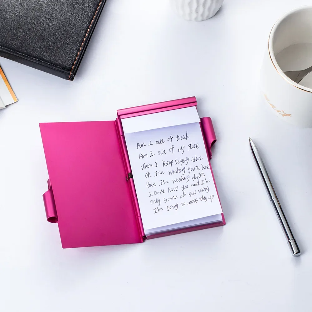 1pcs Custom LOGO Multicolor Aluminum Alloy Card Case with Pen Notebook Portable Pocket Metal Signature Business Mini Notebook.