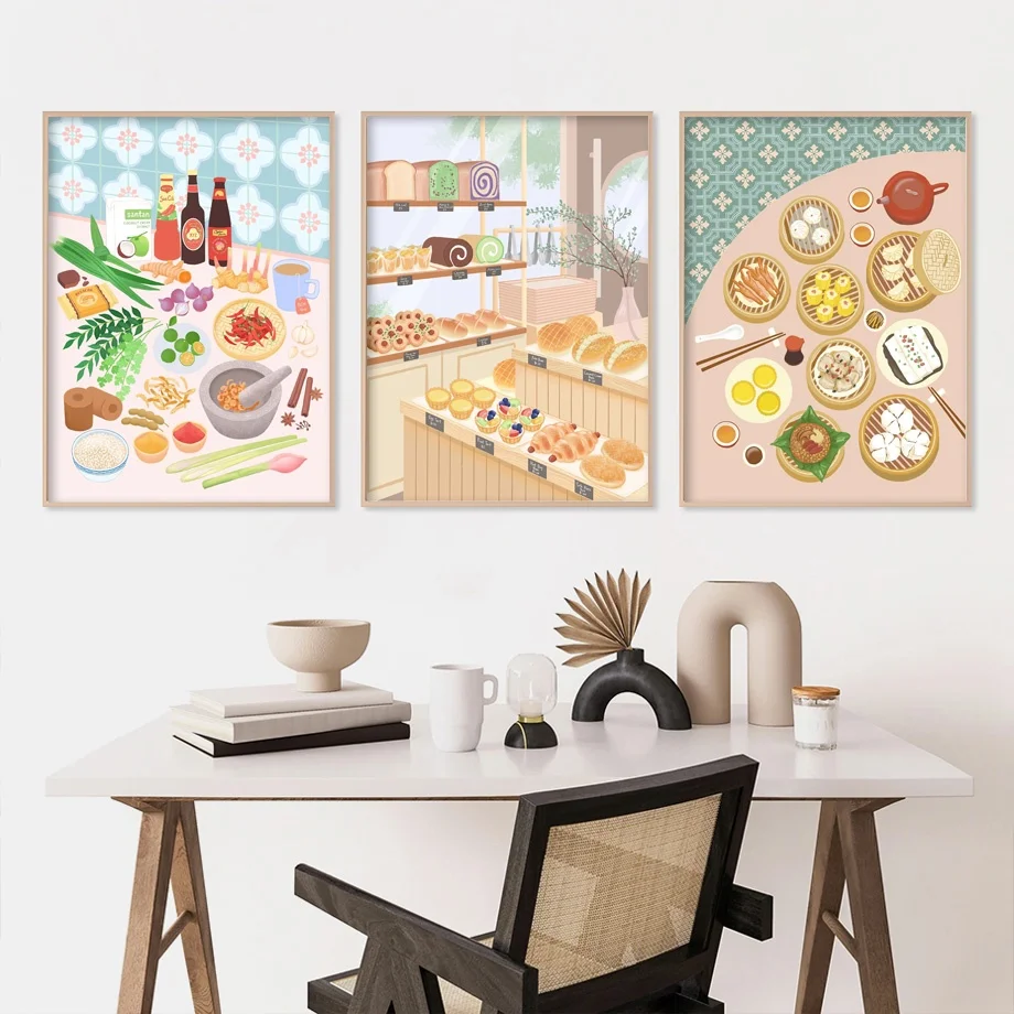 

Abstract Asian Cuisine Nordic Canvas Wall Art – Chinese Kitchen Prints for Modern Living Room Dining Decor, Perfect Gifts
