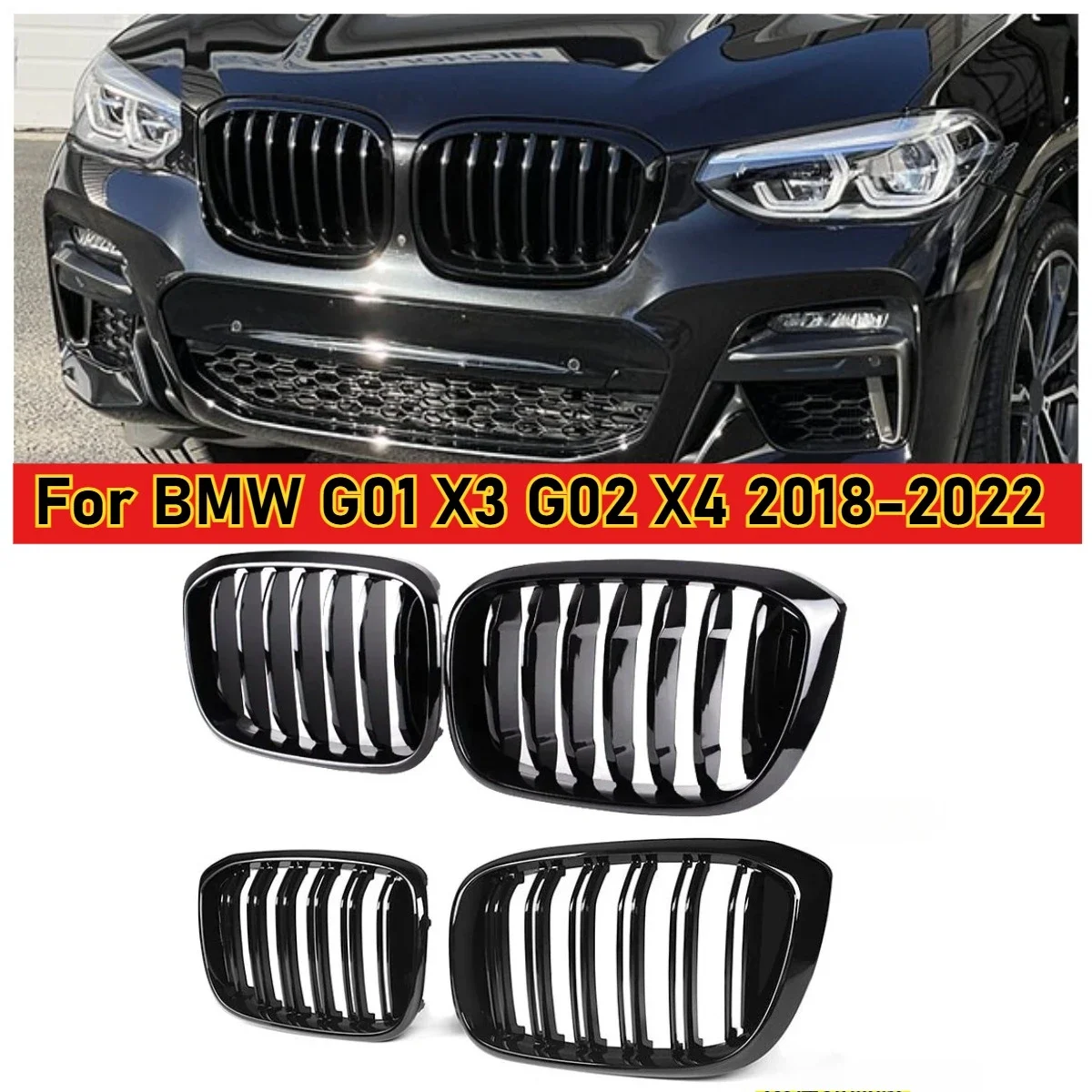 

Для BMW G01 X3 G02 X4 2018-2022 Передняя решетка Гоночные решетки Автомобильная передняя решетка Замена глянцевого черного цвета Одинарная двойная решетка
