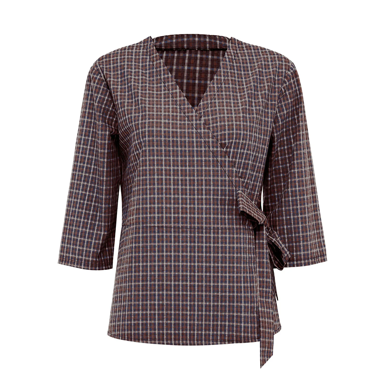 

Womens Adults Chemo Shirt with Chemo Port Access 2 Sides Button Half Sleeve Inside Drain Pockets Plaid Shirt Top