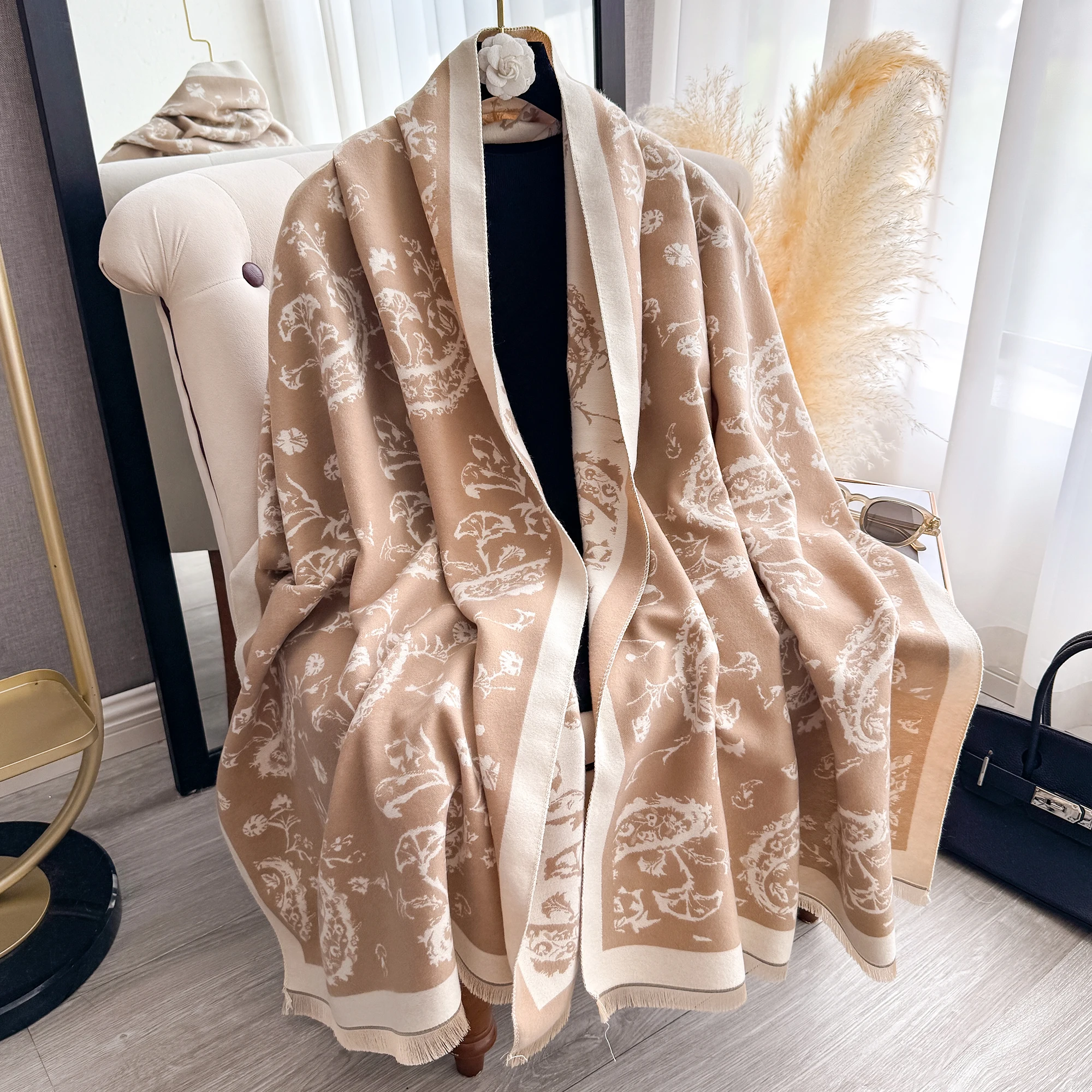 

Женские кашемировые шарфы-хиджабы с принтом пейсли, теплые большие шали из пашмины, накидки на шею на осень-зиму, модные аксессуары