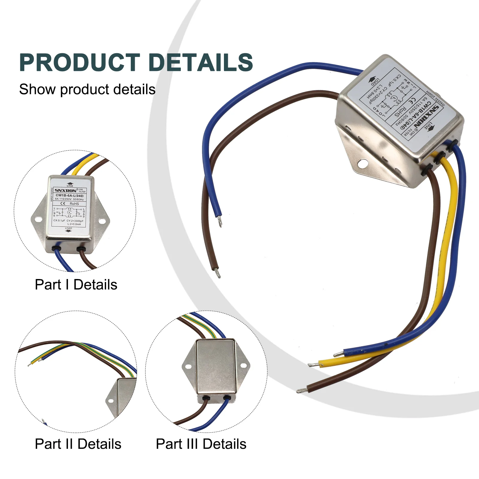 AntiInterference AC 250V Power Filter CW1BL Line Audio Purifier for Electrical and Electronic Equipment Rated 3A 6A 10A