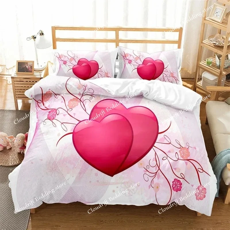 

3D Love Heart Duvet Cover Luxury Romantic Theme Bedding Set King Queen For Couple Valentine's Day Gifts Bedroom Decor