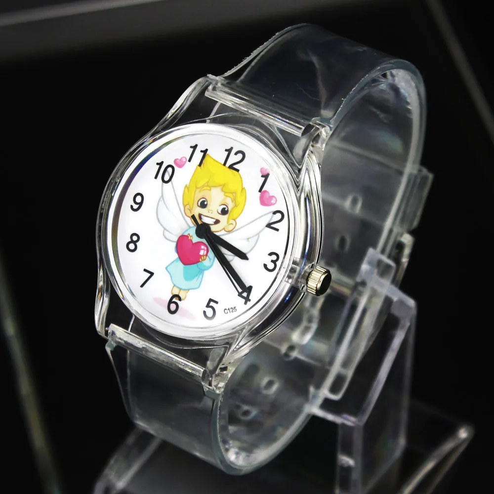 Baby Engel Flügel Kinder Uhr Kinder Herz Liebe Geschenk Cartoon Sport Transparent Gummi Quarz Armbanduhr