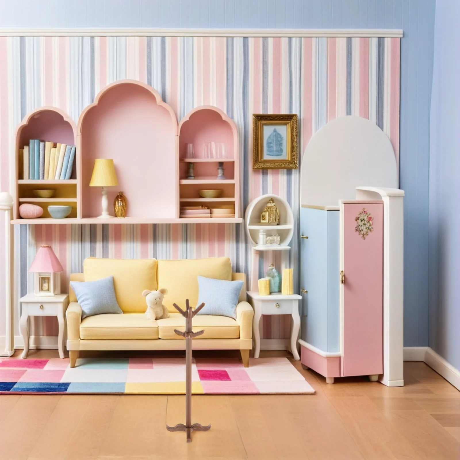 

Miniature Clothes Hanging Rack Vintage Mini Furniture for Dollhouse Coat Stand Hat Shelf Storage Display Clothes Rack