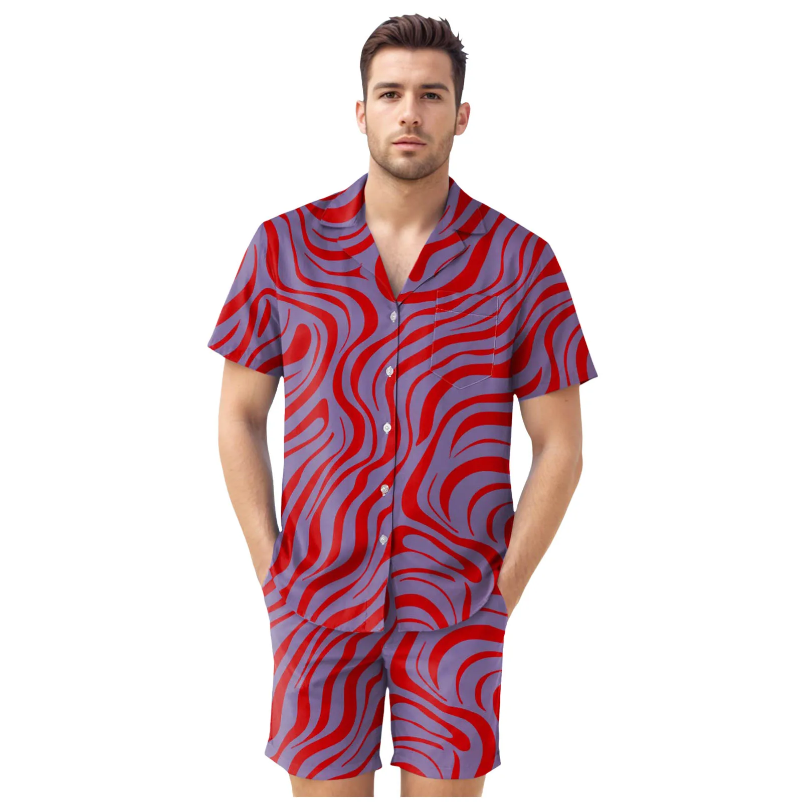 

Man Jacket Suit Men's Hawaii Floral Printed Short Sleeved Shirt And Shorts Two Piece Suit Suit Separates Men