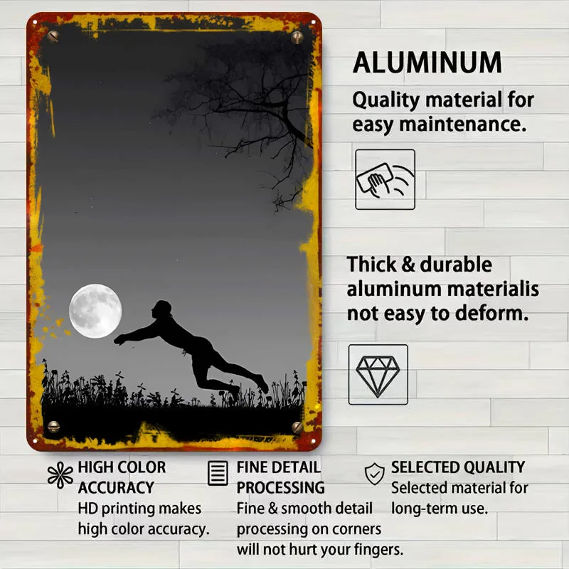 صورة ظلية لاعب يصل إلى القمر علامات معدنية ملصق رياضي ديكور غرفة النوم ديكور غرفة المعيشة الرجال خمر الداخلية #4