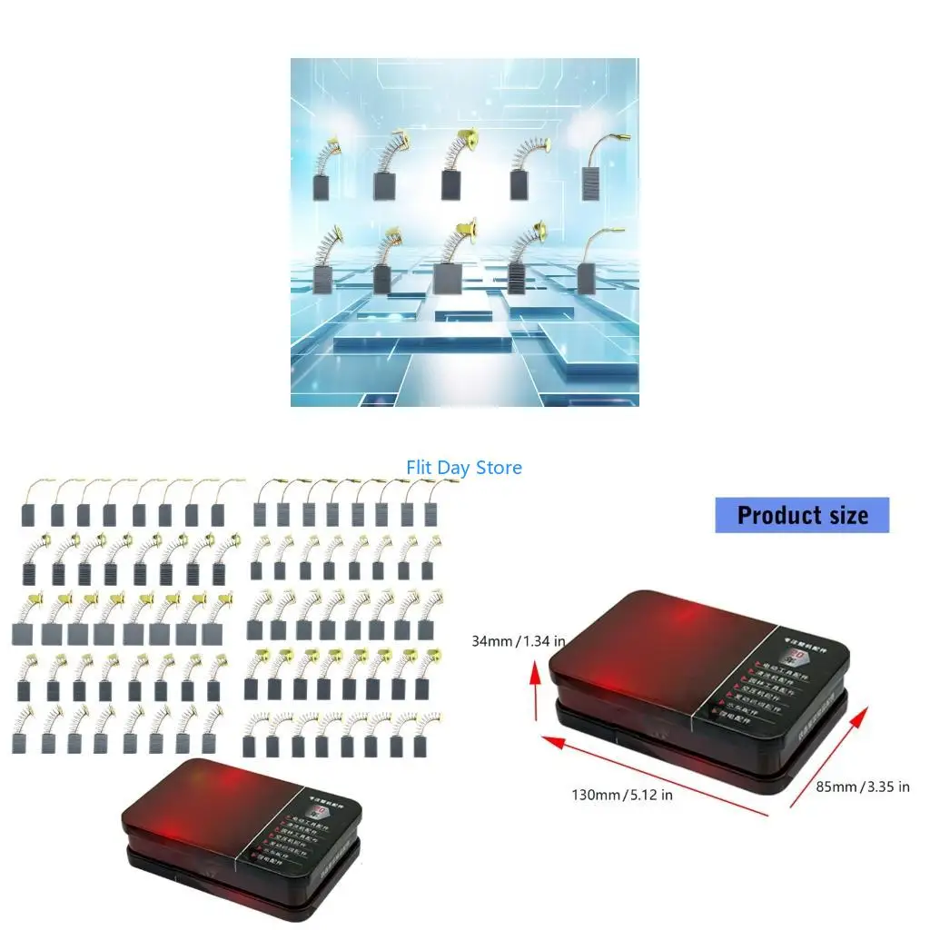 F92C 80Pieces Carbon Brushes Mixed Size for Industrial Power Tool Easy to Replace 103#,153#,303#,21#,43#,44#,411#,6-100#,50#