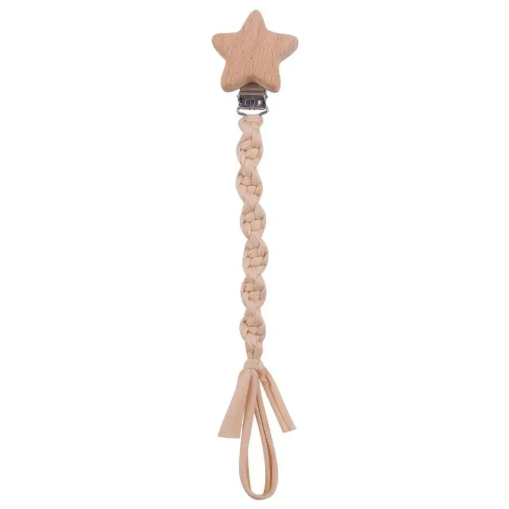 Portable Handmade Pacifier Clips Elastic cloth tape Braided Cotton Soother Clip Chain Wooden Anti-drop Pacifier Holder Chain