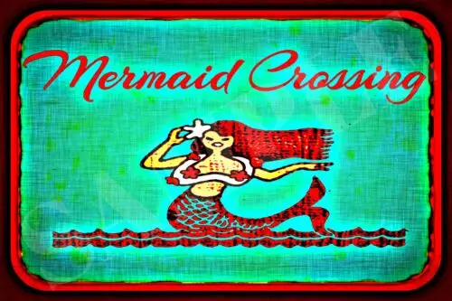 *MERMAID CROSSING* MADE IN HAWAII USA METAL SIGN 8X12 TIKI BAR LUAU BEACH