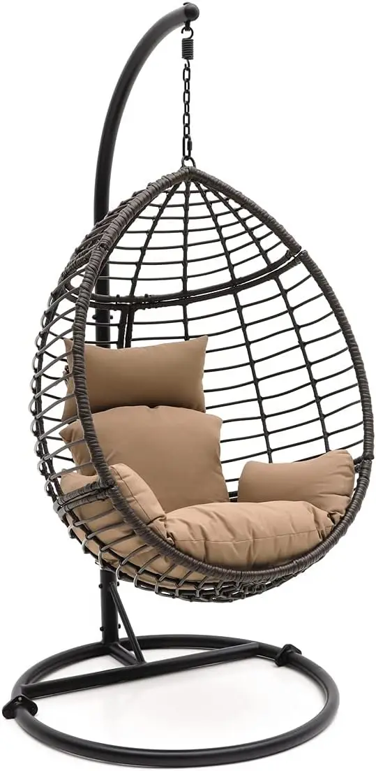 

SereneLife Hanging Egg Indoor Outdoor Patio Wicker Rattan Lounge Chair with Stand, Steel Frame