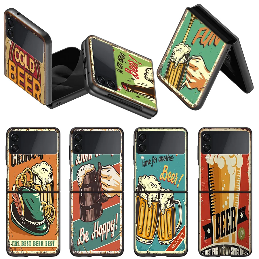 Beer Cup Barley Vintage Rusty iron plate Case Case for Samsung Z Flip 6 5 4 3 5G Black Hard Cell Phone Galaxy Cover Z Flip 5