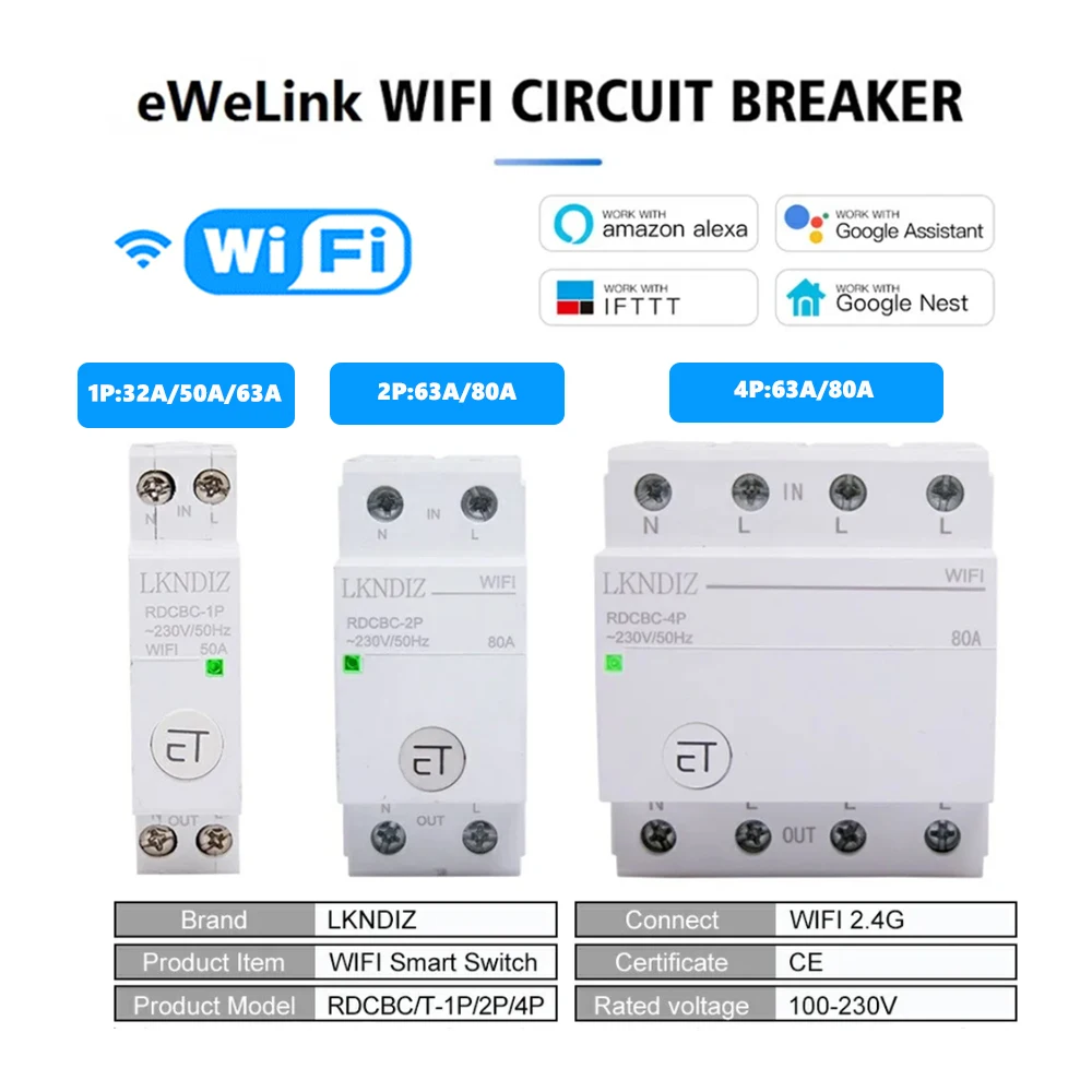 Smart WiFi Circuit Breaker Remote Control by eWeLink Voice Control With  Alexa Google Home RDCBC 1P 2P 4P