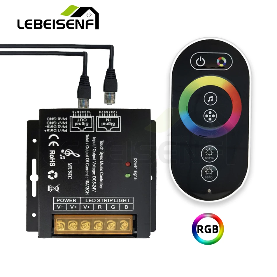 DC 5-24V RGB RGBW RGBCCT Color LED Sync Music Controller with RF Full Touch Remote Dimmer for Constant Voltage PWM Strip Light