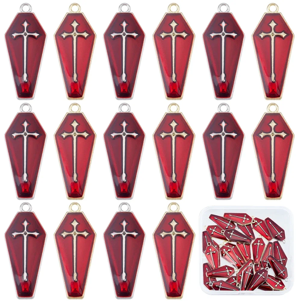 

30pcs Halloween Enamel Red Cross Pendants Retro Gothic Earrings Bracelet Necklace Charms DIY Jewelry Crafts Making Accessories