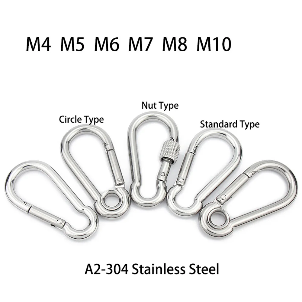 304 Stainless Steel Spring Carabiner Survival Outdoor Camping Tools Keychains Connection Buckle Chain Hook M4 M5 M6 M7 M8 M10