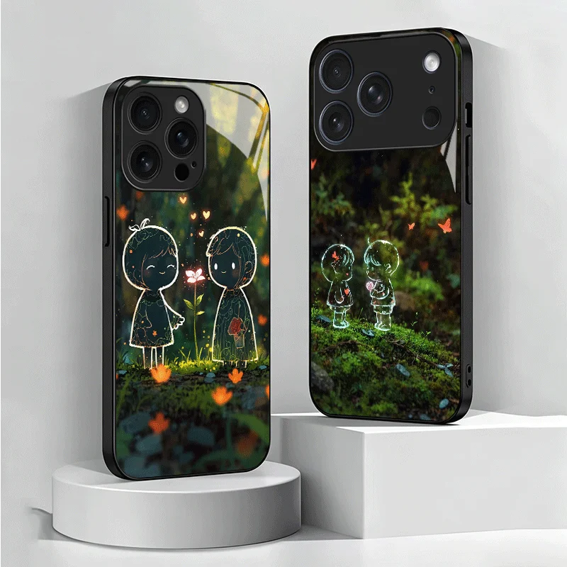 Funda de Teléfono de Vidrio Templado con Diseño Infantil y Estilo Pintura Natural para Samsung Galaxy A17 A16 A15 A14 A13 A57 A56 A55 A54 A53 A37 A36 A3
