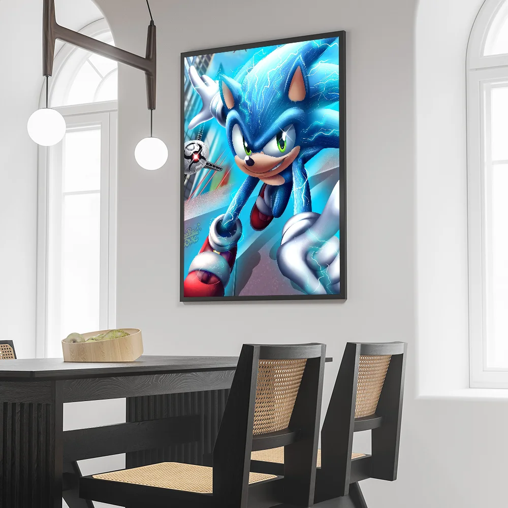 1PC Anime Sonic Poster Self-adhesive Art Waterproof Paper Sticker Coffee House Bar Room Wall Decor