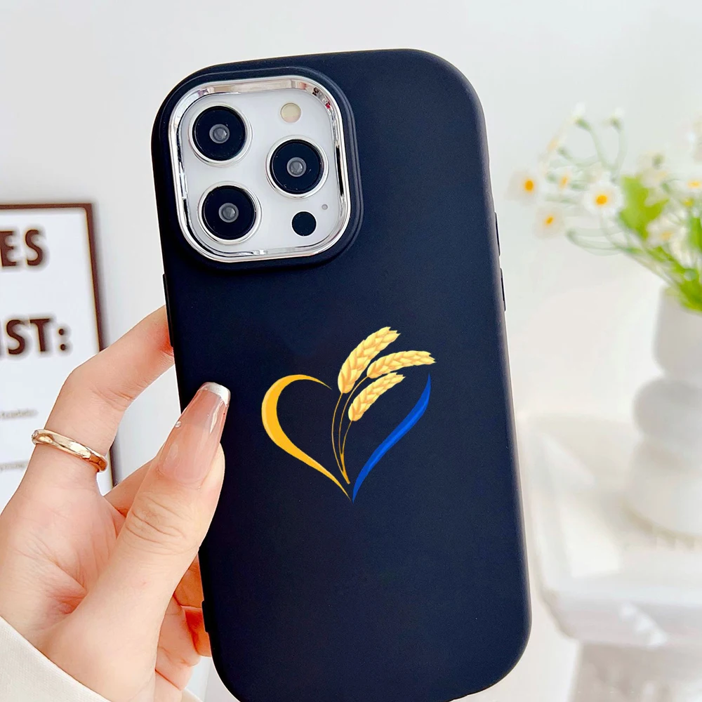 Electroplated camera frame TPU Soft Phone Case for iPhone 11 12 13 14 15 Pro Max Xs XR 6 7 8 SS161 Ukraine national emblem heart