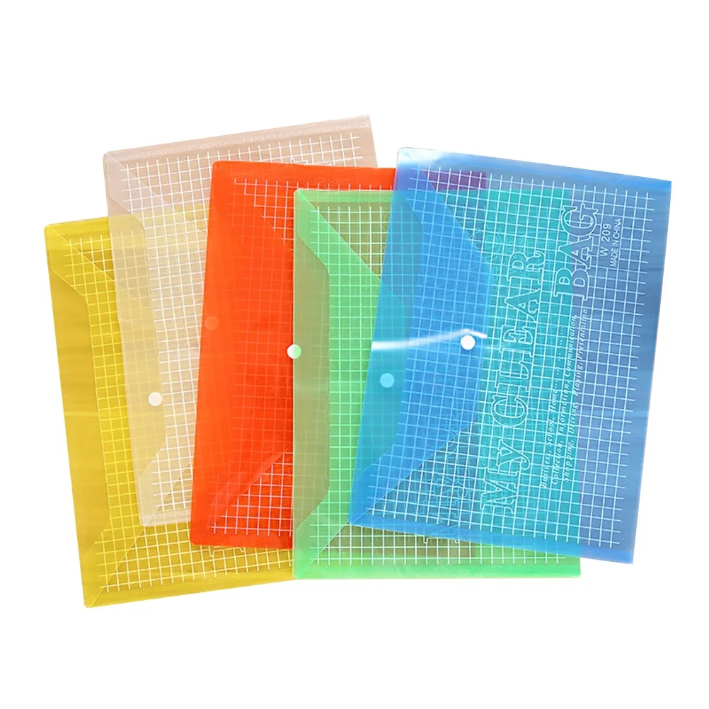 12Pcs Button Document Bag A4 Transparent File Holder Waterproof Oil-Proof Tear-Resistant for Office School Stationery Storage