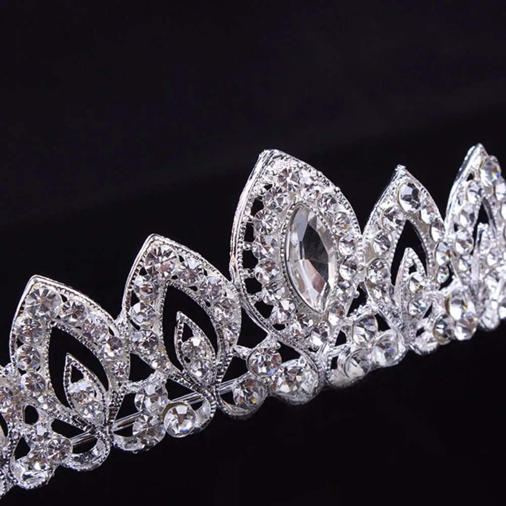 ผู้หญิงพรหมอุปกรณ์เสริมผมเงินสี Rhinestone แถบคาดศีรษะเจ้าสาว Tiara ผมมงกุฎเครื่องประดับ Headwear