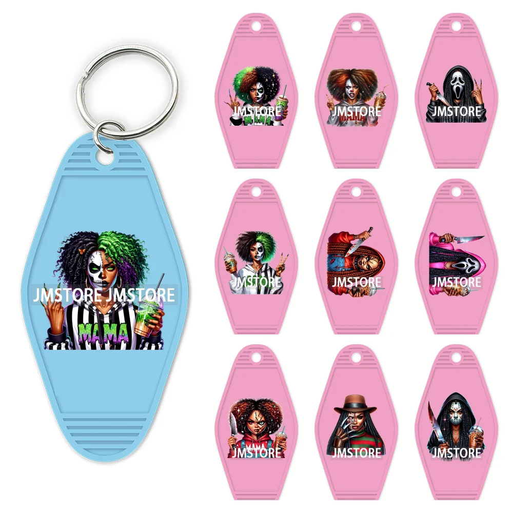 

Черный ужас Мама Череп Скелет Призраки УФ DTF Мотель Брелок Обертывания Готов к нанесению Водонепроницаемые Высококачественные Наклейки на Брелок для Отеля