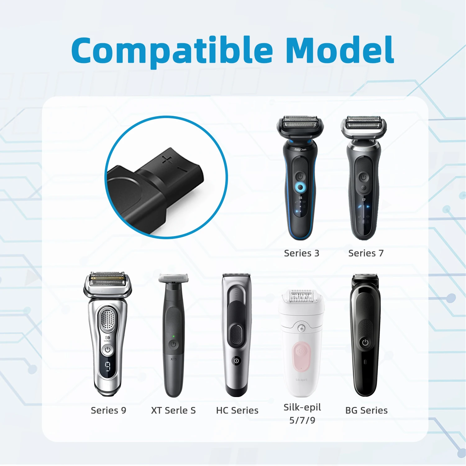 12V Type-C Shaver Adapter Charging Converter Compatible with Braun Series 3 5 7 9 Electric Beard Trimmer with Indicator