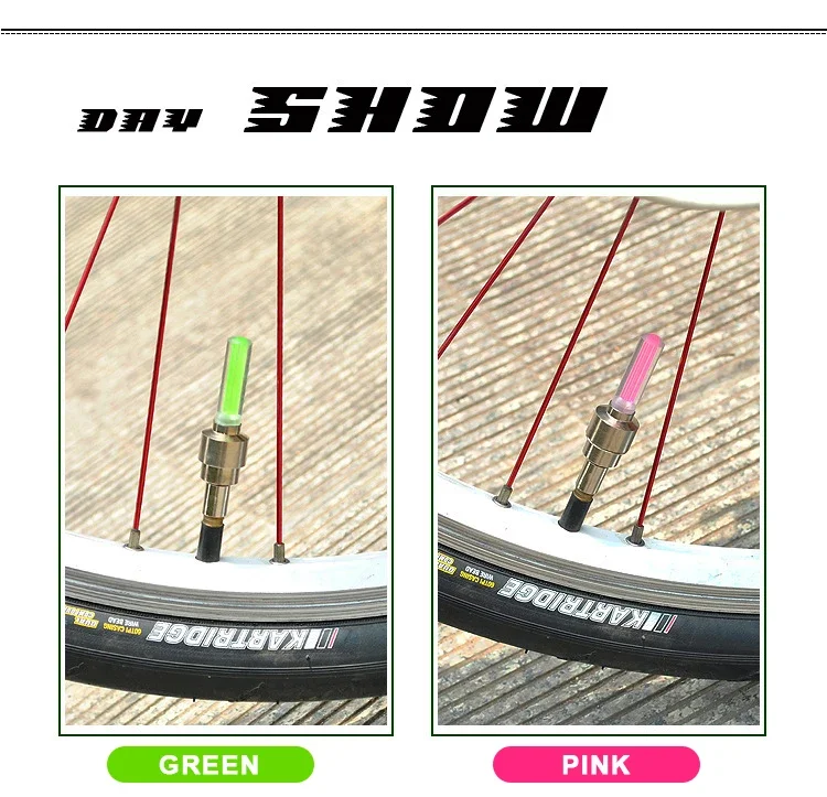 PHMAX Colorful Bike Tire Nozzle Light Wheel Spoke Light IP55 Waterproof LED Tyre Valve Tire Flash Lights Warning Cycling Lamp