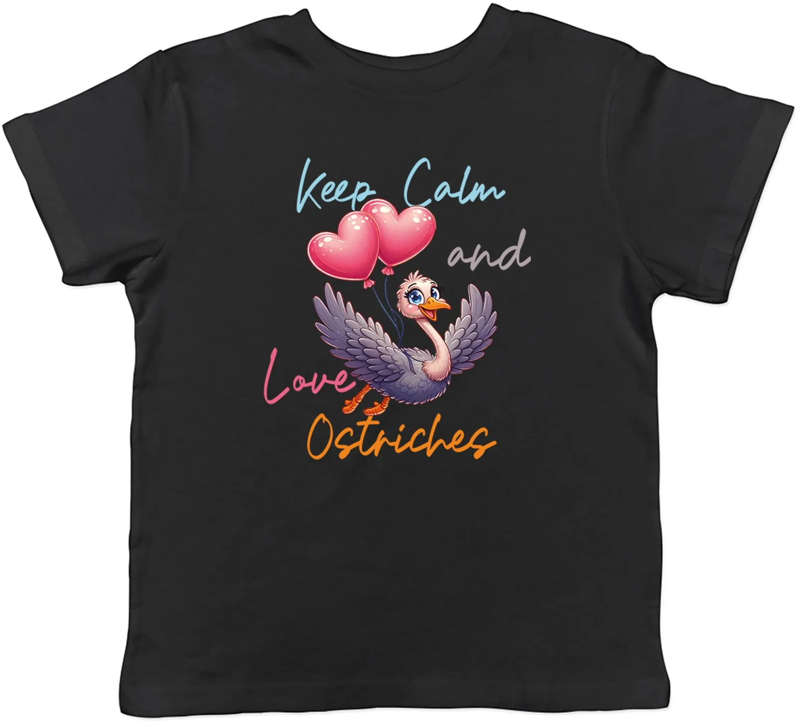 Keep Calm and Love Ostriches Love Hearts Kids T-Shirt Boys Girls Gift