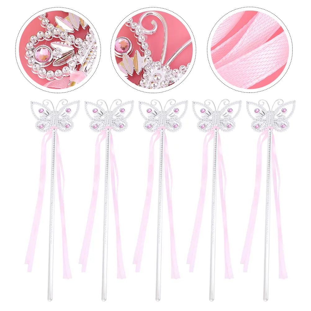 

5pcs Butterflies Fairy Wands Adorable Wand For Baby Girls Cosplay Party Performance Props Gift Bright Color Comfortable