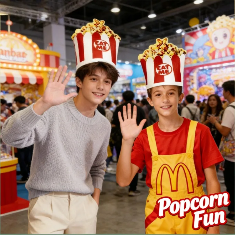 

Костюмная шляпа с принтом попкорна, необычный реквизит для сценических выступлений на тему закусок, уникальный косплей-реквизит для гурманов